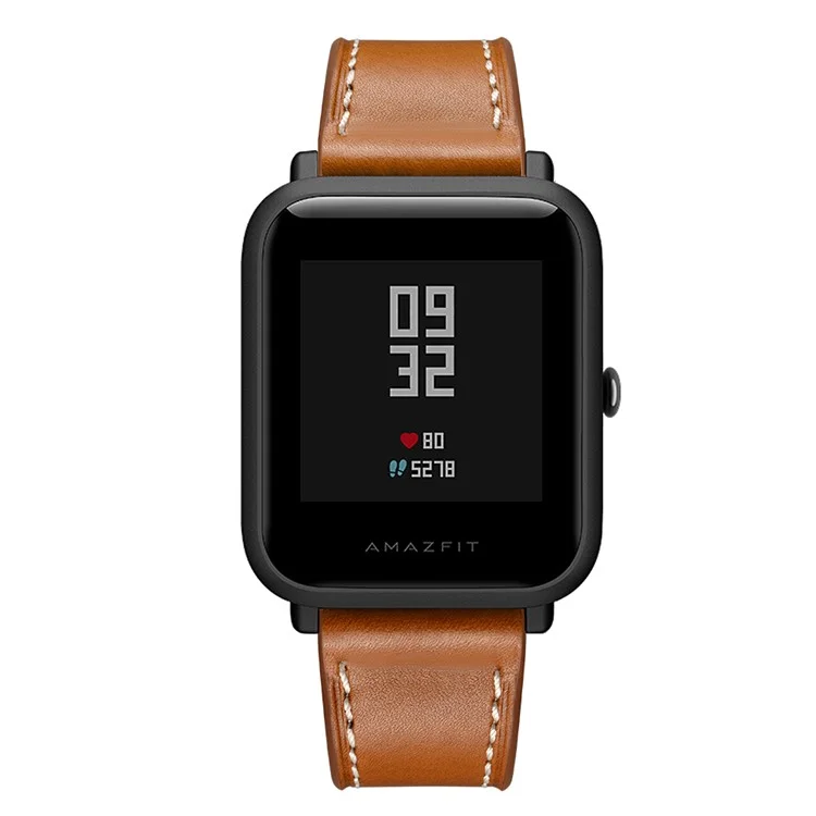20mm Cowide Real Leather Watch Band For Huami Amazfit Bip - Brown
