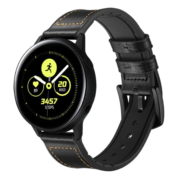 Correa de silicona con revestimiento de cuero genuino de 20 mm para Garmin Vivoactive 3/Vivomove HR - Negro