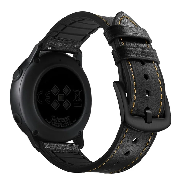 Correa de silicona con revestimiento de cuero genuino de 20 mm para Garmin Vivoactive 3/Vivomove HR - Negro