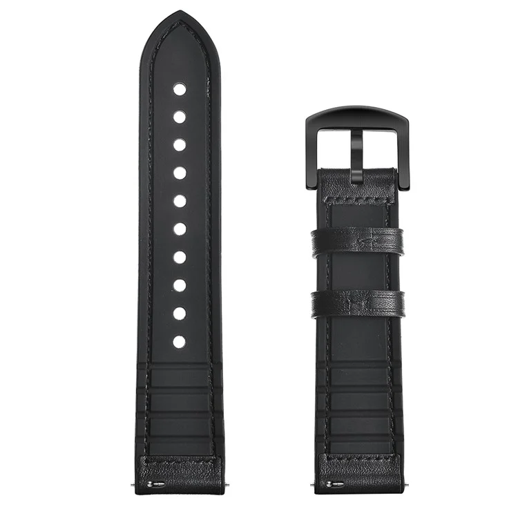 Correa de silicona con revestimiento de cuero genuino de 20 mm para Garmin Vivoactive 3/Vivomove HR - Negro