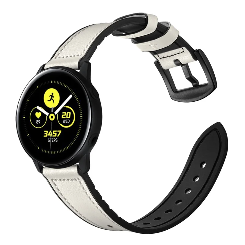 20mm Genuine Leather Coated Silicone Smart Watch Band for Garmin Vivoactive 3/Vivomove HR - White