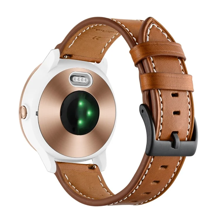 20mm Top-layer Genuine Leather Watch Strap Replacement for Garmin Vivoactive 3/Vivomove HR - Brown