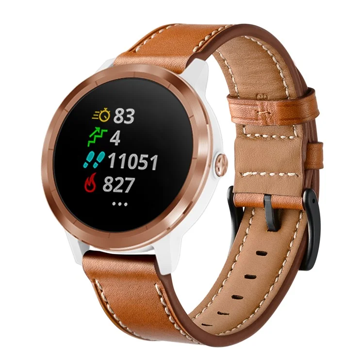 20mm Top-layer Genuine Leather Watch Strap Replacement for Garmin Vivoactive 3/Vivomove HR - Brown