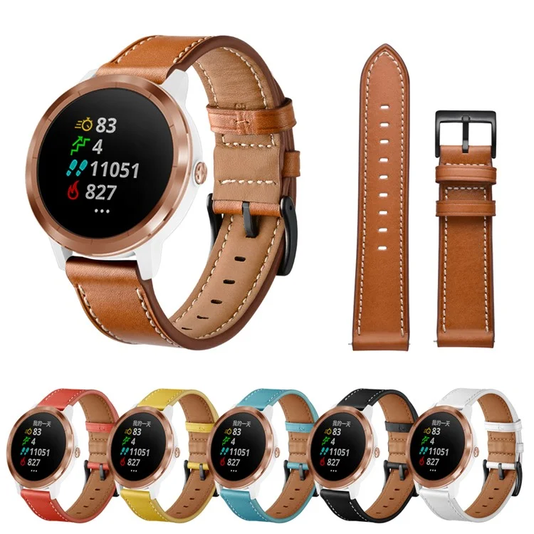 20mm Top-layer Genuine Leather Watch Strap Replacement for Garmin Vivoactive 3/Vivomove HR - Brown