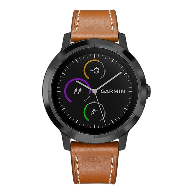 20mm Top-layer Genuine Leather Watch Strap Replacement for Garmin Vivoactive 3/Vivomove HR - Brown