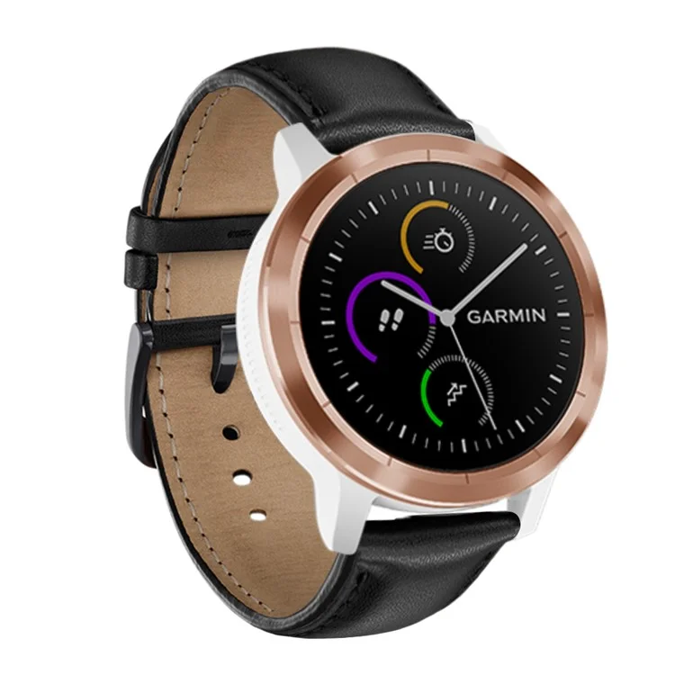 Pour Garmin Vivoactive 3/Vivomove HR Top-layer Cowhide Leather Watch Strap 20mm - Noir