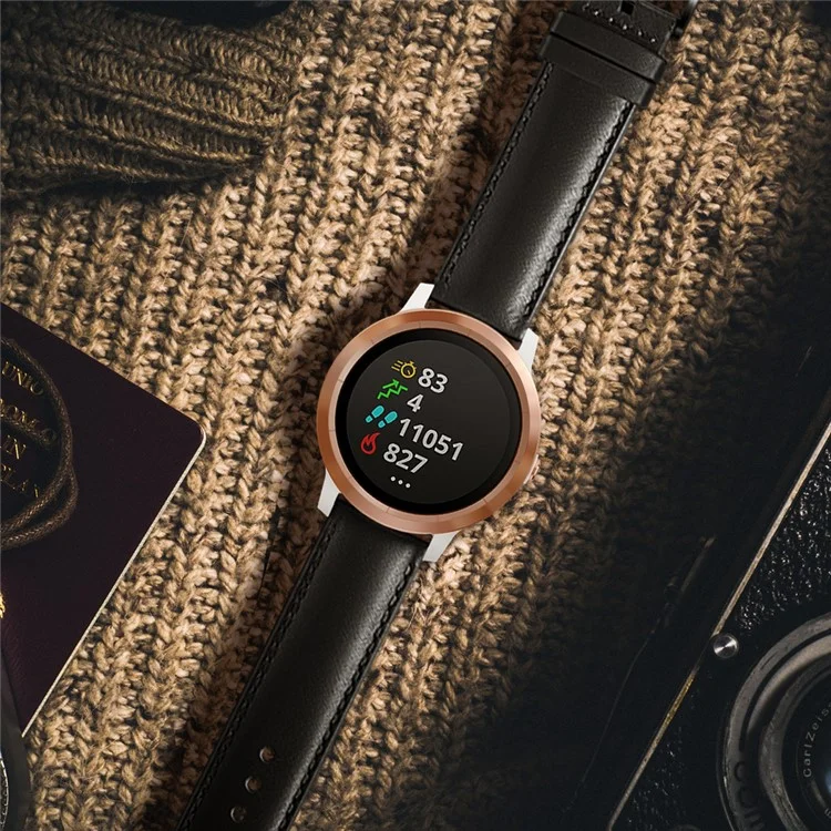 Pour Garmin Vivoactive 3/Vivomove HR Top-layer Cowhide Leather Watch Strap 20mm - Noir
