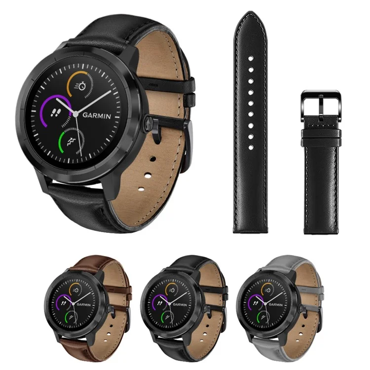 Pour Garmin Vivoactive 3/Vivomove HR Top-layer Cowhide Leather Watch Strap 20mm - Noir