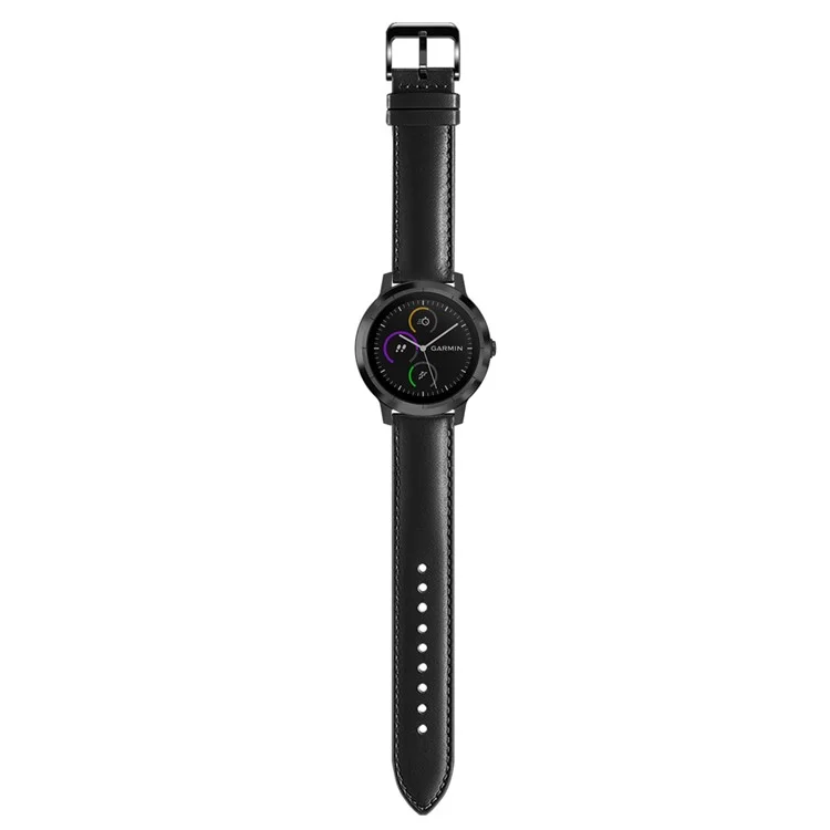 Pour Garmin Vivoactive 3/Vivomove HR Top-layer Cowhide Leather Watch Strap 20mm - Noir