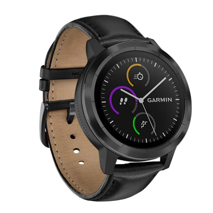 Pour Garmin Vivoactive 3 / Vivomove HR Top-layer Cowhide en Cuir Watch 20 mm - le Noir