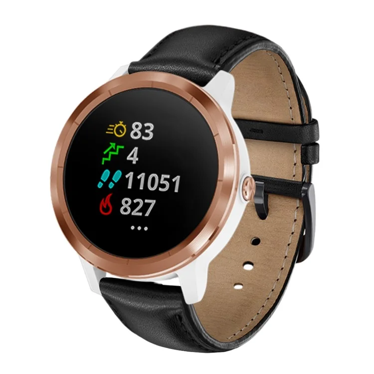 Pour Garmin Vivoactive 3/Vivomove HR Top-layer Cowhide Leather Watch Strap 20mm - Noir