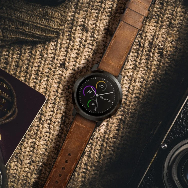 Bande De Montre Smart Smart Smart Smart En Cuir Véritable 20mm Pour Garmin Vivoactive 3 / Vivomove HR