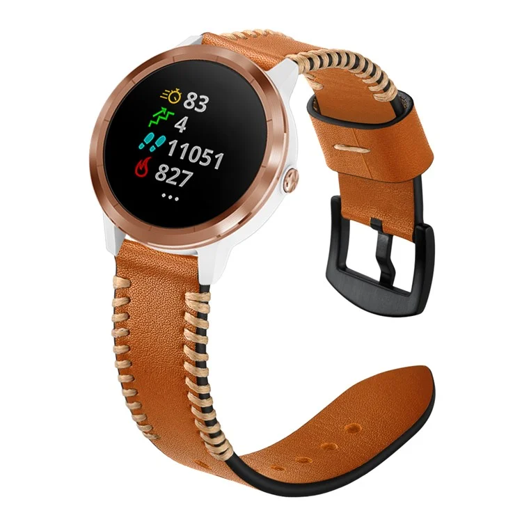 Costelas de Porco de 20 mm Estilo Banda de Relógio de Couro Genuíno Para Garmin Vivoactive 3/vivomove hr - Castanho