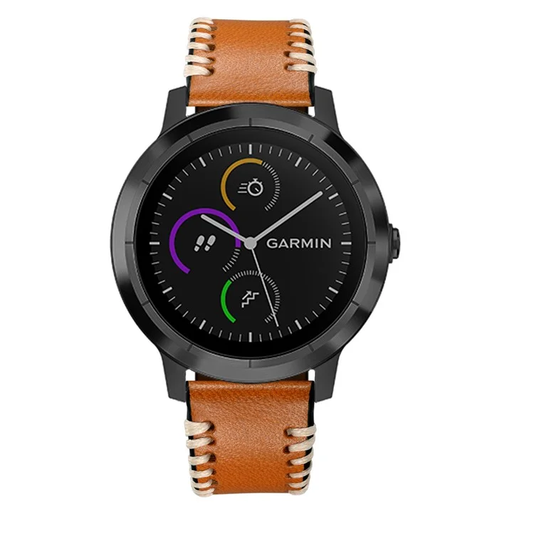 Costelas de Porco de 20 mm Estilo Banda de Relógio de Couro Genuíno Para Garmin Vivoactive 3/vivomove hr - Castanho