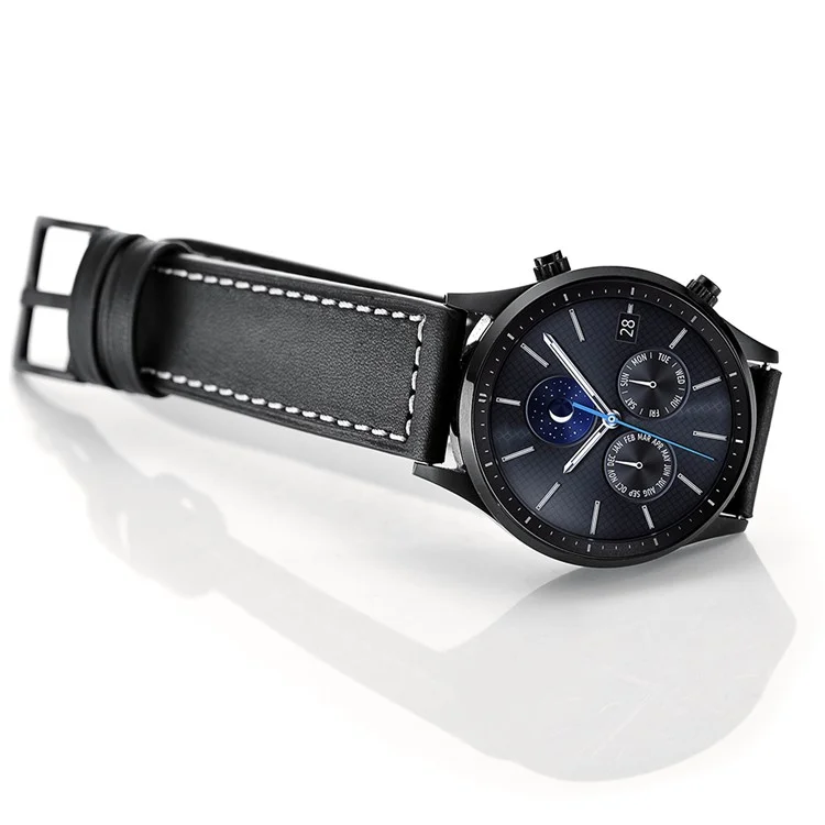 22mm Genuine Leather Watch Strap Replacement Band for Samsung Gear S3 Classic/S3 Frontier - Black