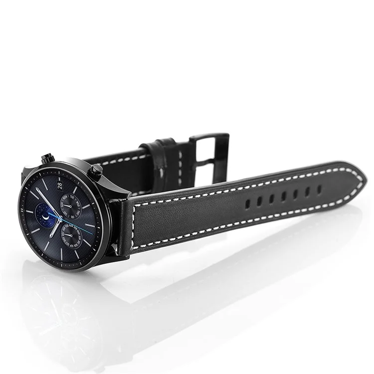 22mm Genuine Leather Watch Strap Replacement Band for Samsung Gear S3 Classic/S3 Frontier - Black