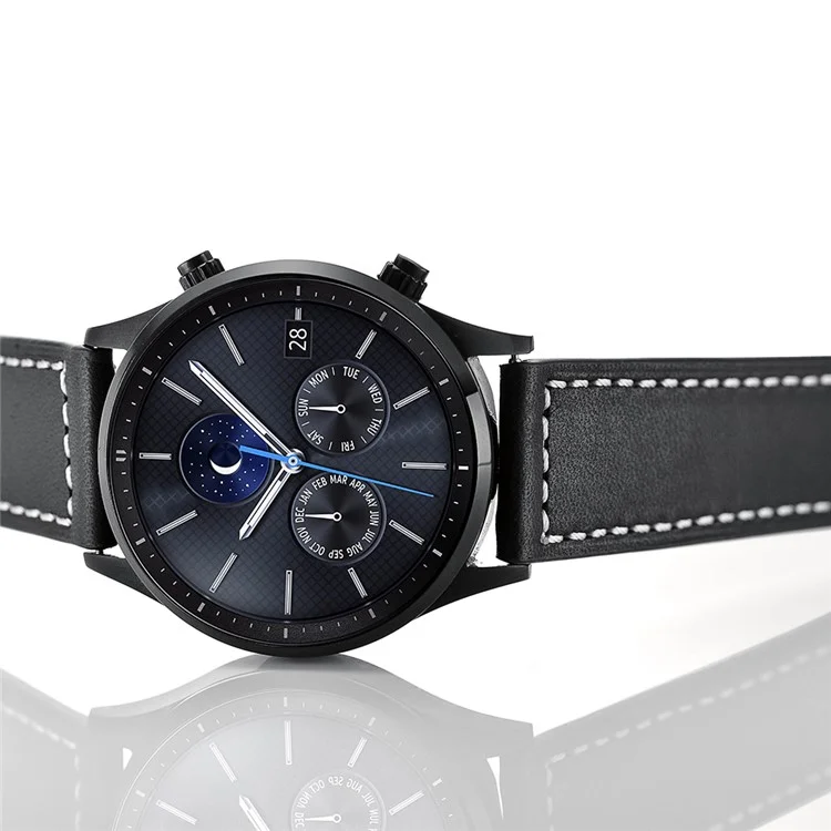 22mm Genuine Leather Watch Strap Replacement Band for Samsung Gear S3 Classic/S3 Frontier - Black