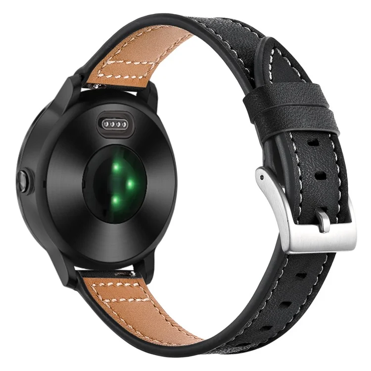 Para Garmin Vivoactive 3/Vivomove HR Top-layer Cowhide Leather Silver Buckle Watch Strap 20mm - Negro