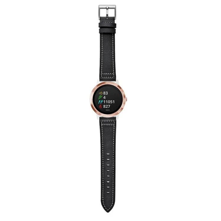 Para Garmin Vivoactive 3/Vivomove HR Top-camada de Couro de Couro de Couro Prateado Cinta 20mm - Preto