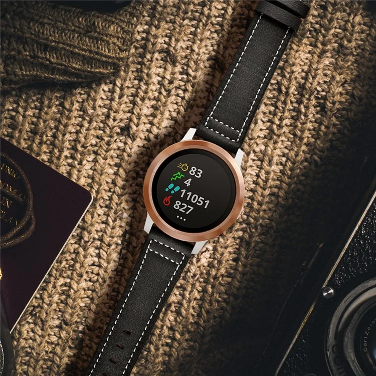 Per Garmin Vivoactive 3/Vivomove HR Top-sigher Cowhide in Pelle in Pelle Silver Watch Cinghia 20mm - Nero