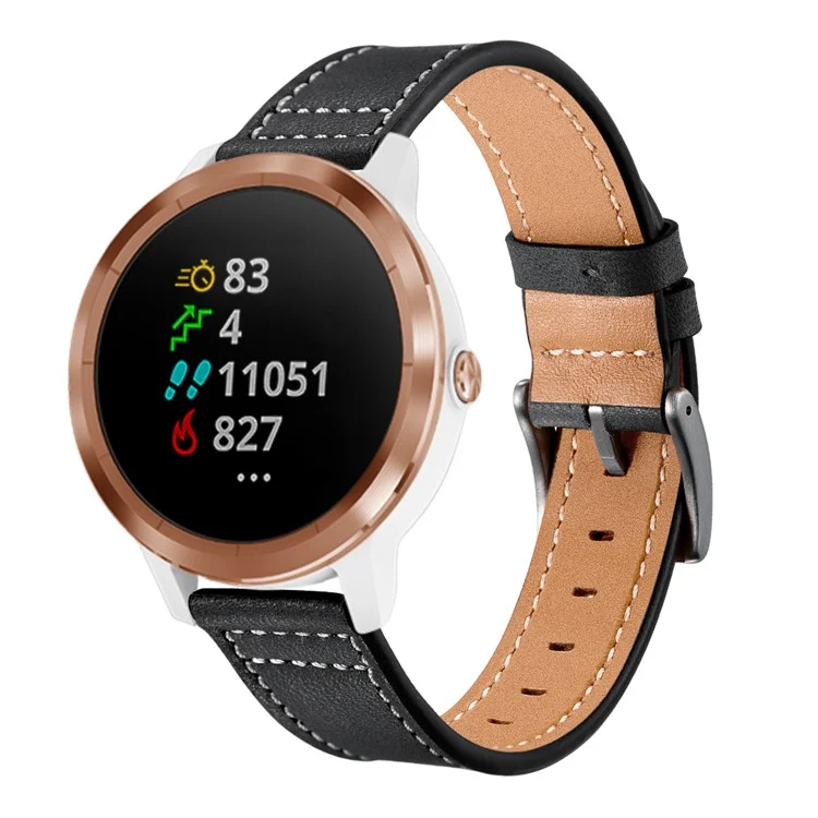 Para Garmin Vivoactive 3/Vivomove HR Top-layer Cowhide Leather Silver Buckle Watch Strap 20mm - Negro