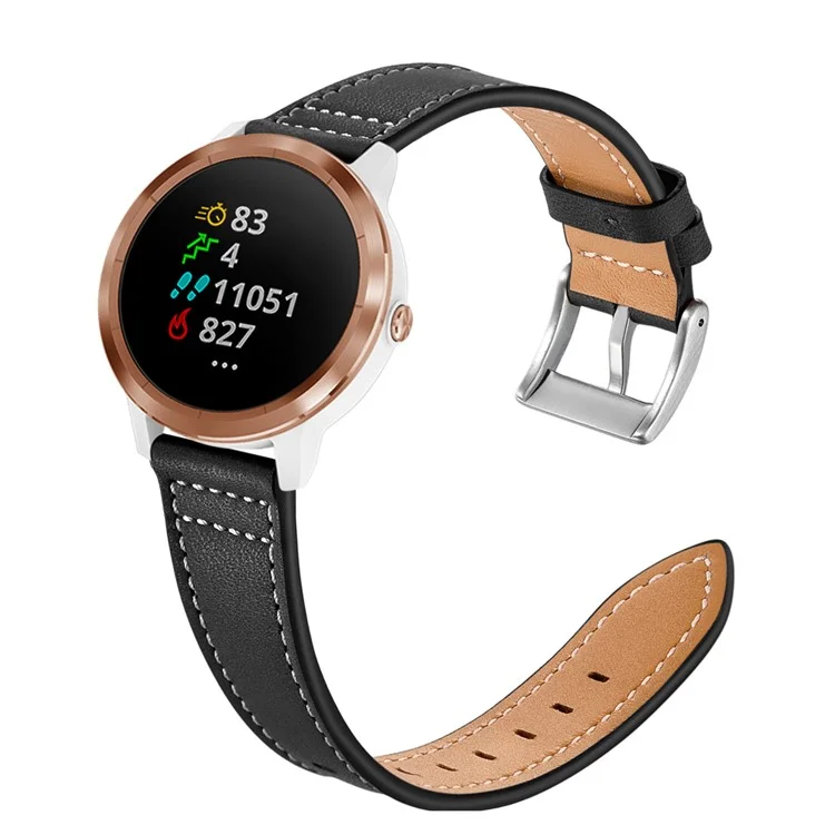 Para Garmin Vivoactive 3/Vivomove HR Top-layer Cowhide Leather Silver Buckle Watch Strap 20mm - Negro