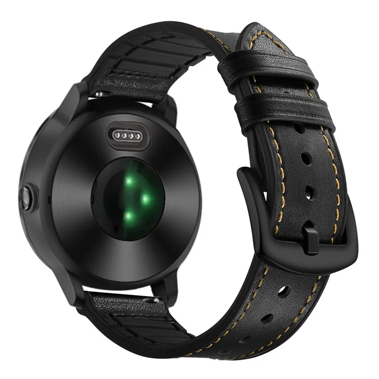 Pulseira de couro genuíno de silicone revestida de 20 mm para smartwatch Garmin Vivoactive 3/Vivomove HR - Preto