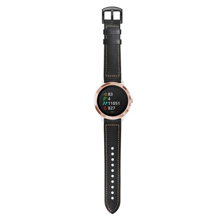 Pulseira de couro genuíno de silicone revestida de 20 mm para smartwatch Garmin Vivoactive 3/Vivomove HR - Preto