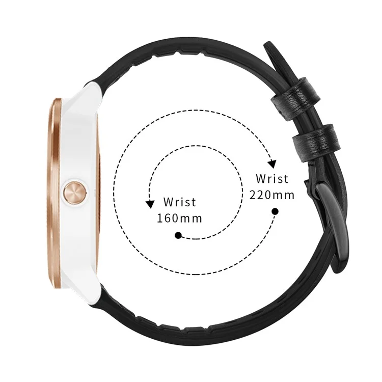 Pulseira de couro genuíno de silicone revestida de 20 mm para smartwatch Garmin Vivoactive 3/Vivomove HR - Preto