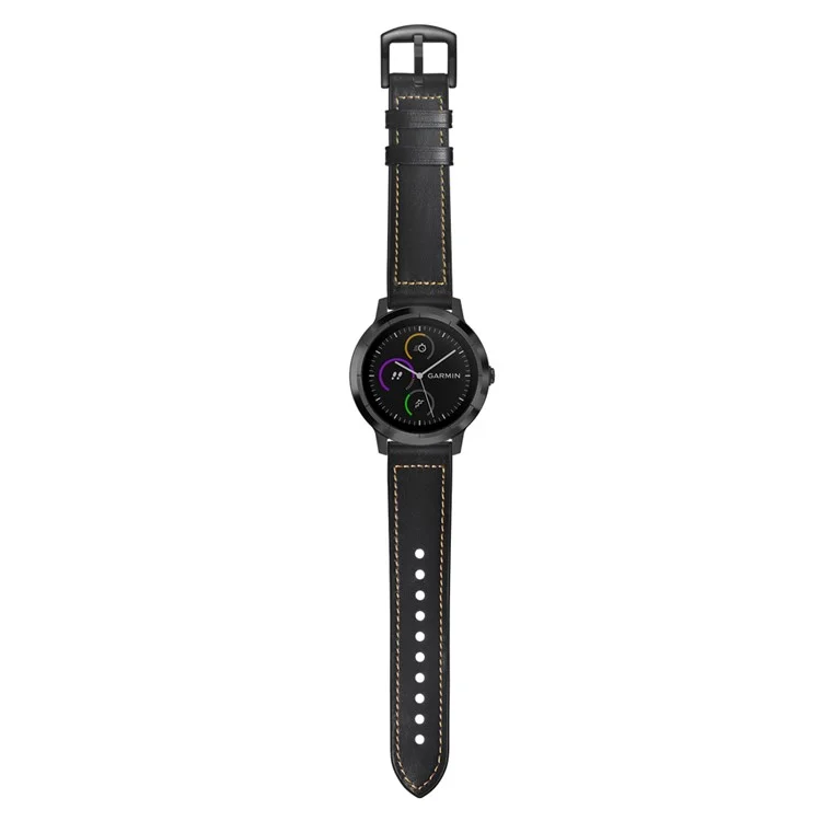 Pulseira de couro genuíno de silicone revestida de 20 mm para smartwatch Garmin Vivoactive 3/Vivomove HR - Preto