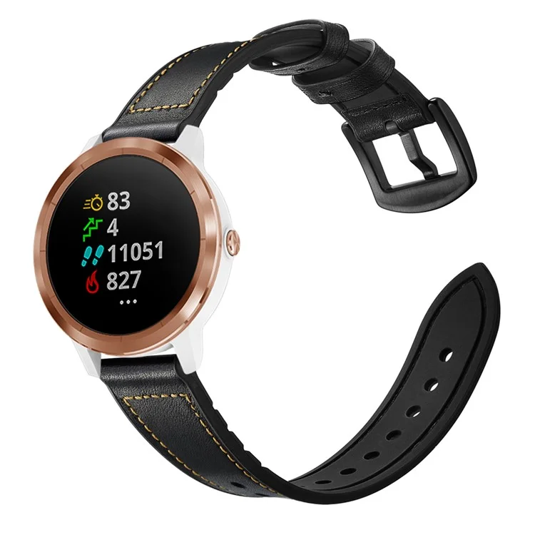 Pulseira de couro genuíno de silicone revestida de 20 mm para smartwatch Garmin Vivoactive 3/Vivomove HR - Preto