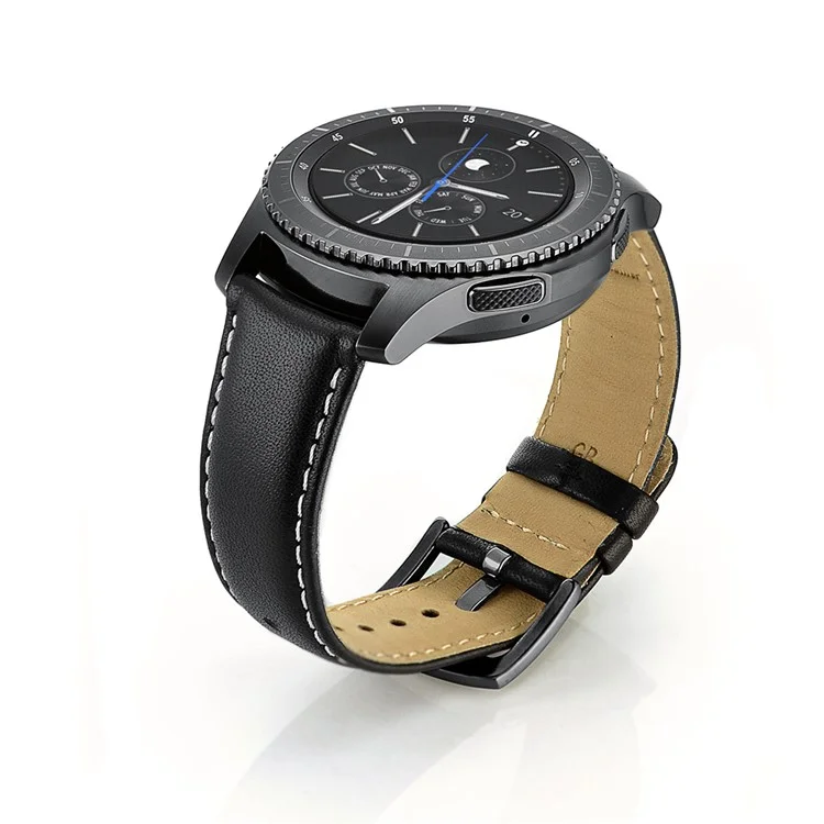 Reemplazo de Correa de Banda de Reloj Inteligente de Cuero Genuino de 22 mm Para Samsung Gear S3 Classic/Gear S3 Frontier - Negro