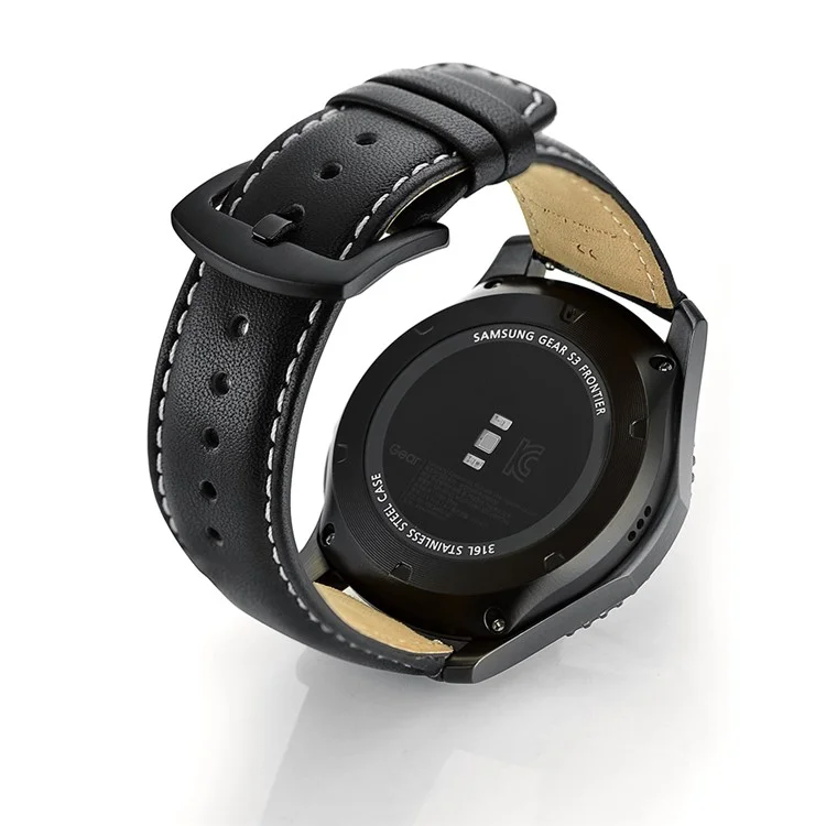 Reemplazo de Correa de Banda de Reloj Inteligente de Cuero Genuino de 22 mm Para Samsung Gear S3 Classic/Gear S3 Frontier - Negro