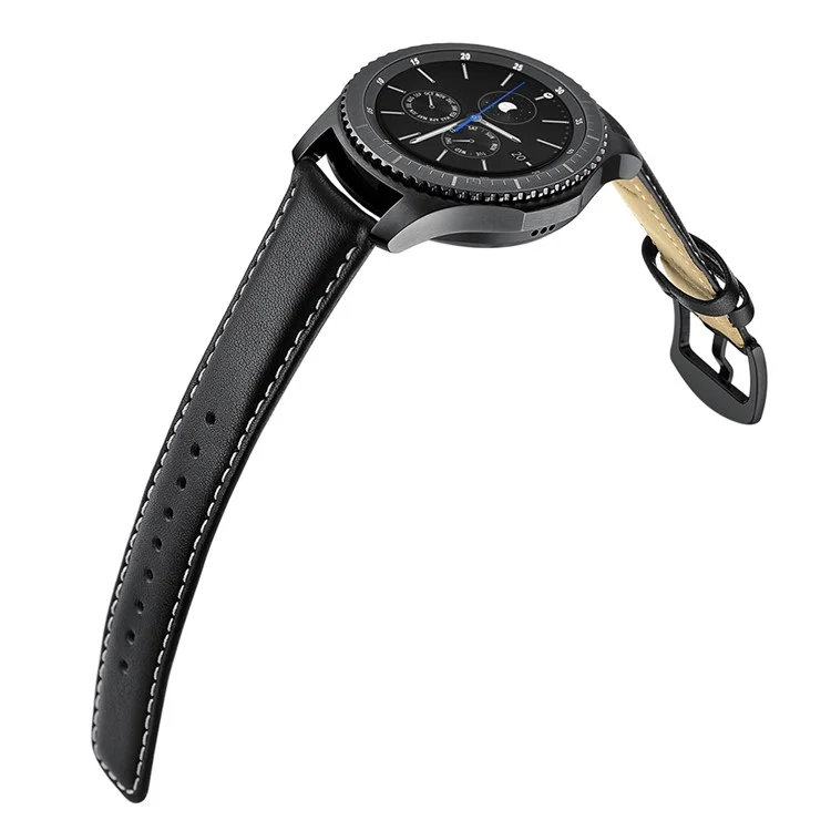 Reemplazo de Correa de Banda de Reloj Inteligente de Cuero Genuino de 22 mm Para Samsung Gear S3 Classic/Gear S3 Frontier - Negro