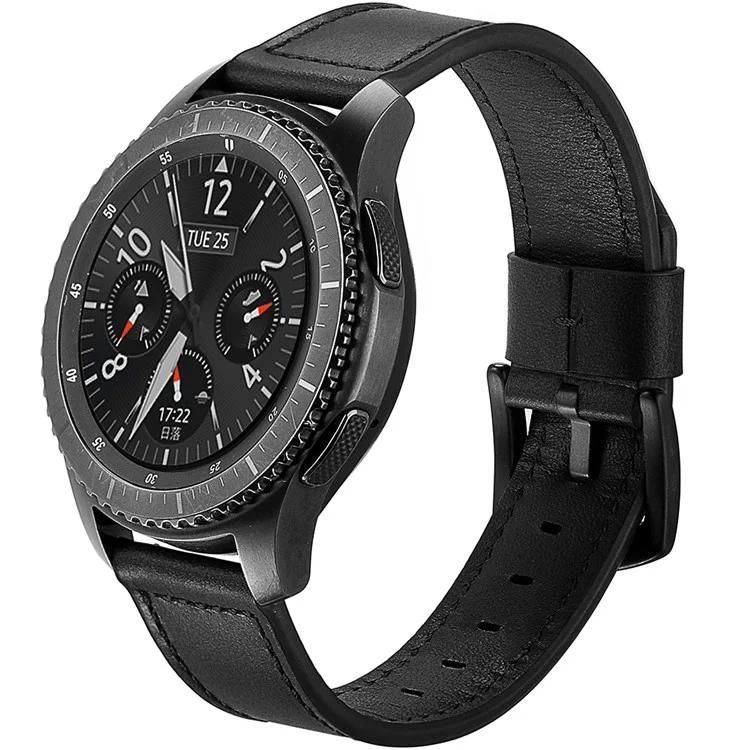 Für Samsung-Getriebe S3 Classic / S3 Frontier Echtes Leder Watch Strap Ersatzband 22mm - Schwarz