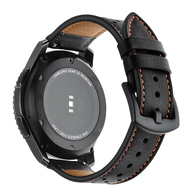 Banda Di Orologi Intelligenti In Vera Pelle Da 22mm Fori Per Samsung Gear S3 Classic / Frontier - Nero