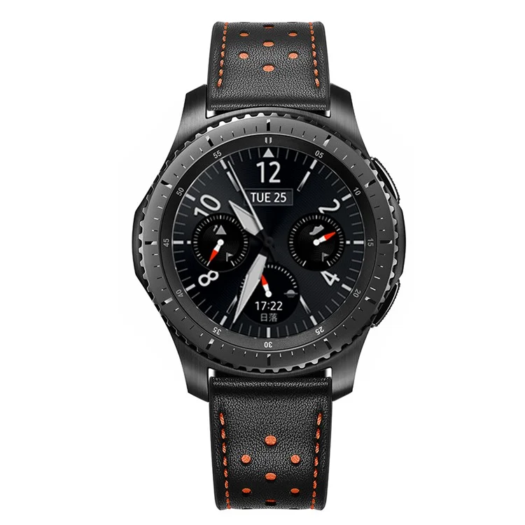 Banda Di Orologi Intelligenti In Vera Pelle Da 22mm Fori Per Samsung Gear S3 Classic / Frontier - Nero