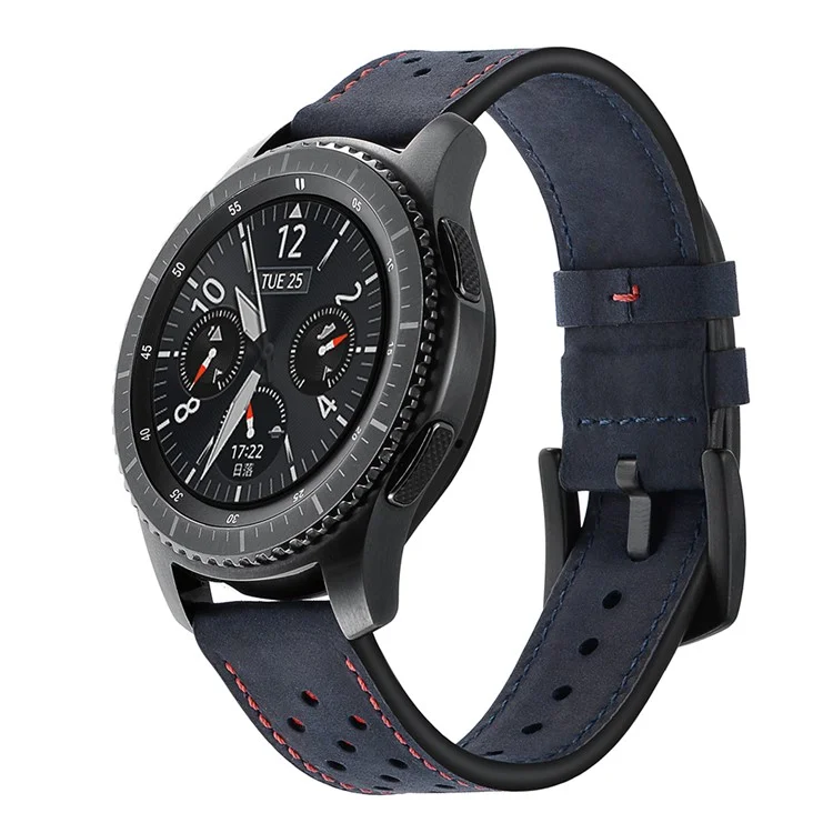 22mm Holes Decor Genuine Leather Smart Watch Band for Samsung Gear S3 Classic/Frontier - Dark Blue