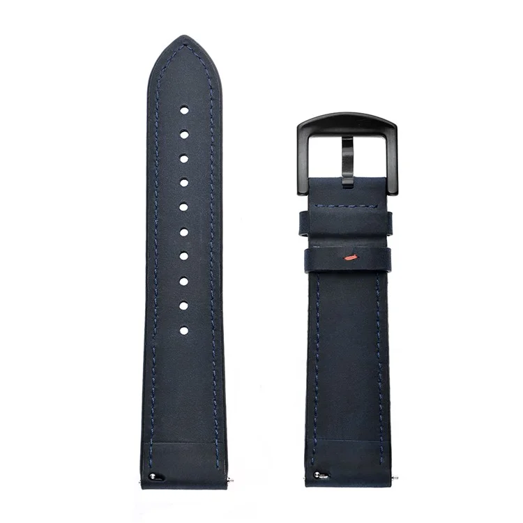 22mm Holes Decor Genuine Leather Smart Watch Band for Samsung Gear S3 Classic/Frontier - Dark Blue
