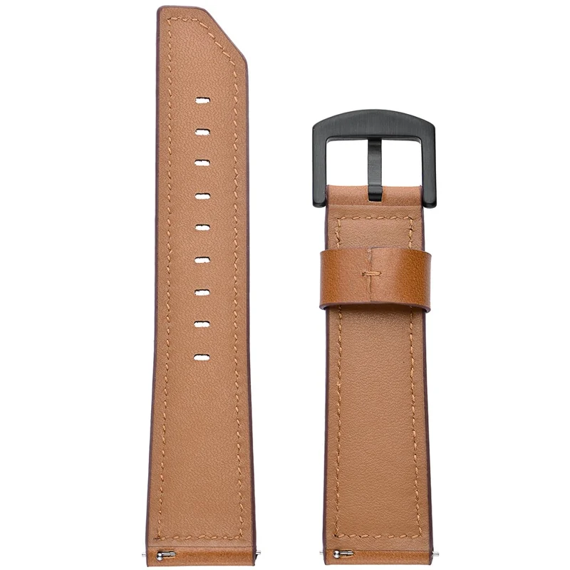For Huawei Watch GT 7 46mm / Samsung Gear S3 Classic / S3 Frontier Quick-Release-22mm Knife Tail Genuine Leather Watch Strap Replacement Band - Brown