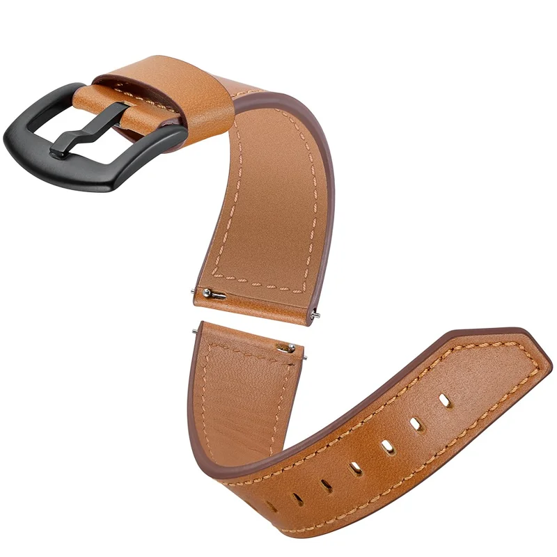 For Huawei Watch GT 7 46mm / Samsung Gear S3 Classic / S3 Frontier Quick-Release-22mm Knife Tail Genuine Leather Watch Strap Replacement Band - Brown