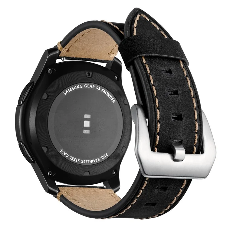 22mm Echter Leder Uhrengurt Für Samsung Gear S3 Classic / S3 Frontier - Schwarz