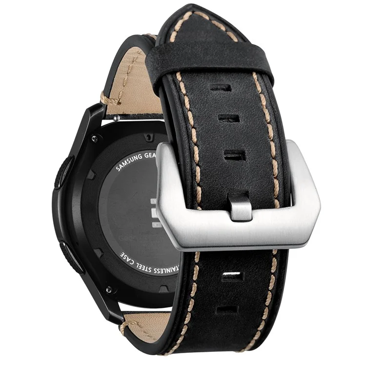 22mm Genuine Leather Watch Strap for Samsung Gear S3 Classic / S3 Frontier - Black