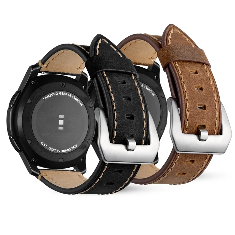 22mm Echter Leder Uhrengurt Für Samsung Gear S3 Classic / S3 Frontier - Schwarz