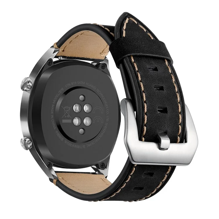 22mm Genuine Leather Watch Strap Smart Watch Band for Huawei Watch GT / Watch 2 / Watch Magic - Black