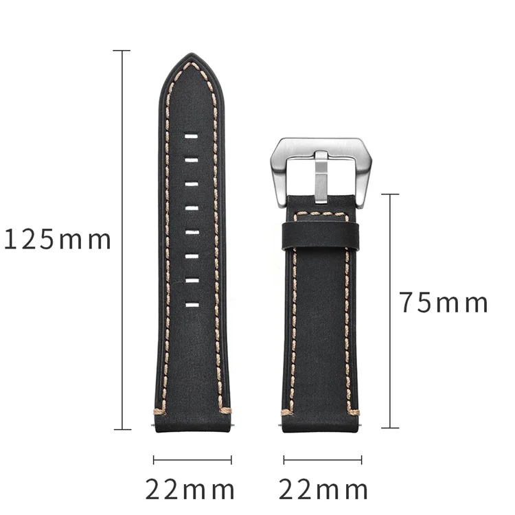 Bracelet de montre en véritable cuir de 22 mm pour Huawei Watch GT / Watch 2 / Watch Magic - Noir
