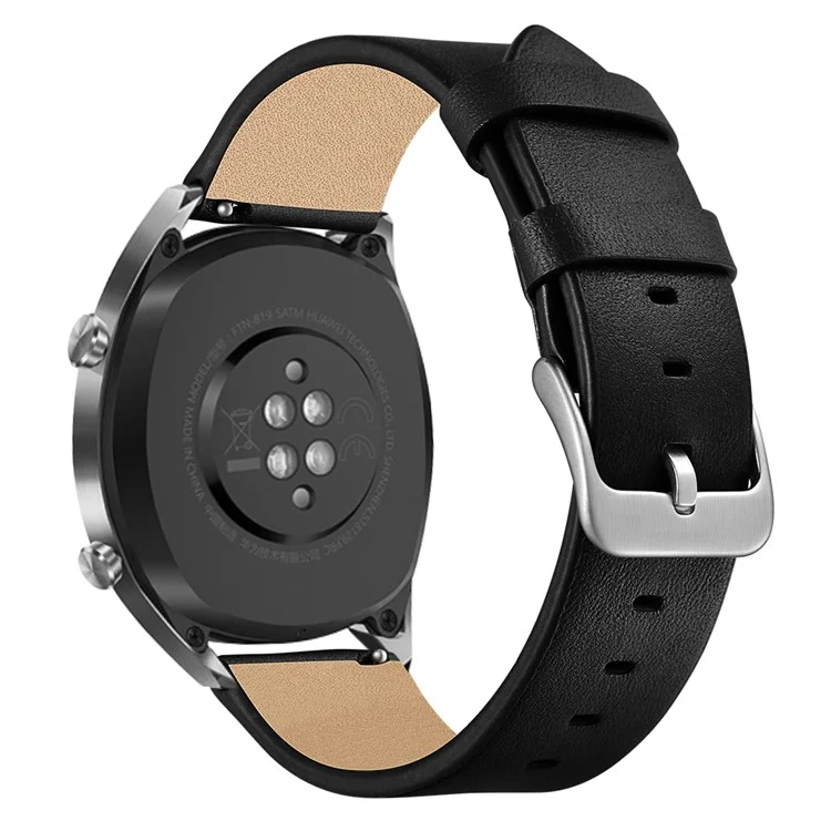 Bracelet de montre en cuir véritable de 22 mm pour Huawei Watch GT / Watch Magic / Watch 2 - Noir