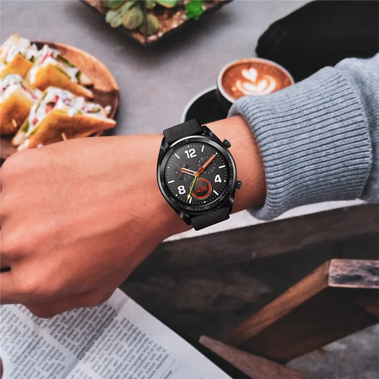 Bracelet de montre en cuir véritable de 22 mm pour Huawei Watch GT / Watch Magic / Watch 2 - Noir