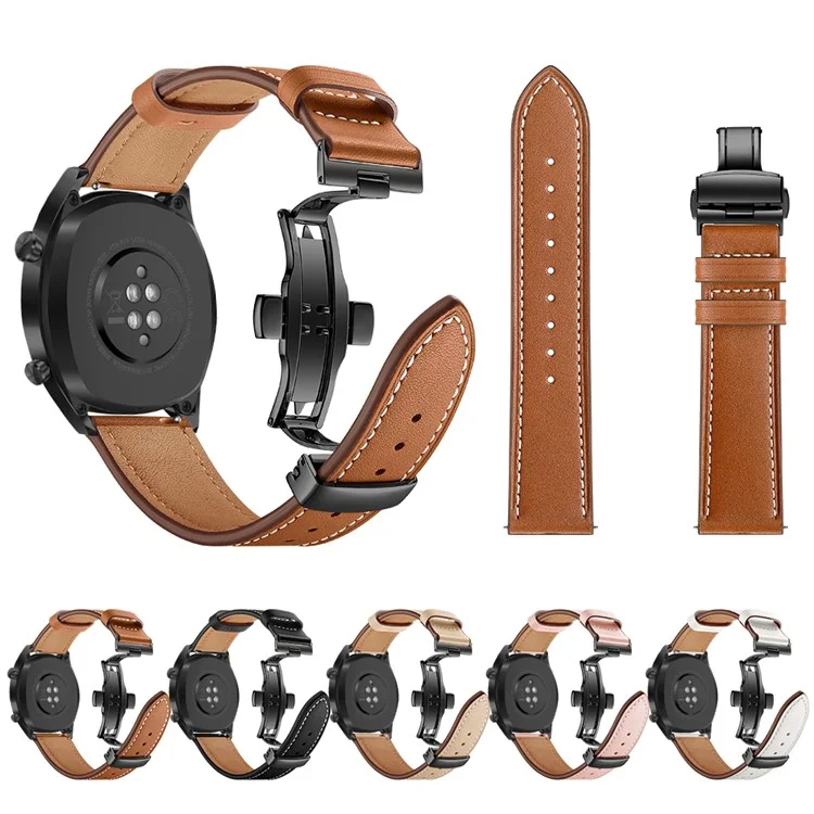 22mm Genuine Leather Watch Strap Replacement for Huawei Watch GT1 / 2 / Watch Magic - Black+Black