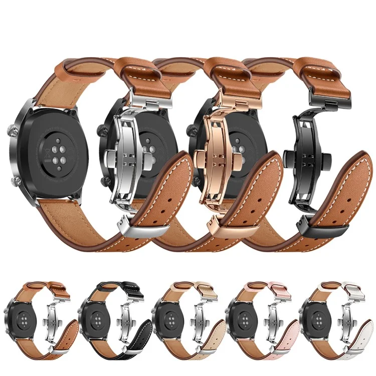 22mm Genuine Leather Watch Strap Replacement for Huawei Watch GT1 / 2 / Watch Magic - Black+Black